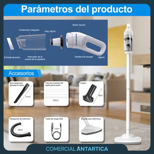 Aspiradora de Mano y Escoba Pro | Motor 120W con Filtro HEPA